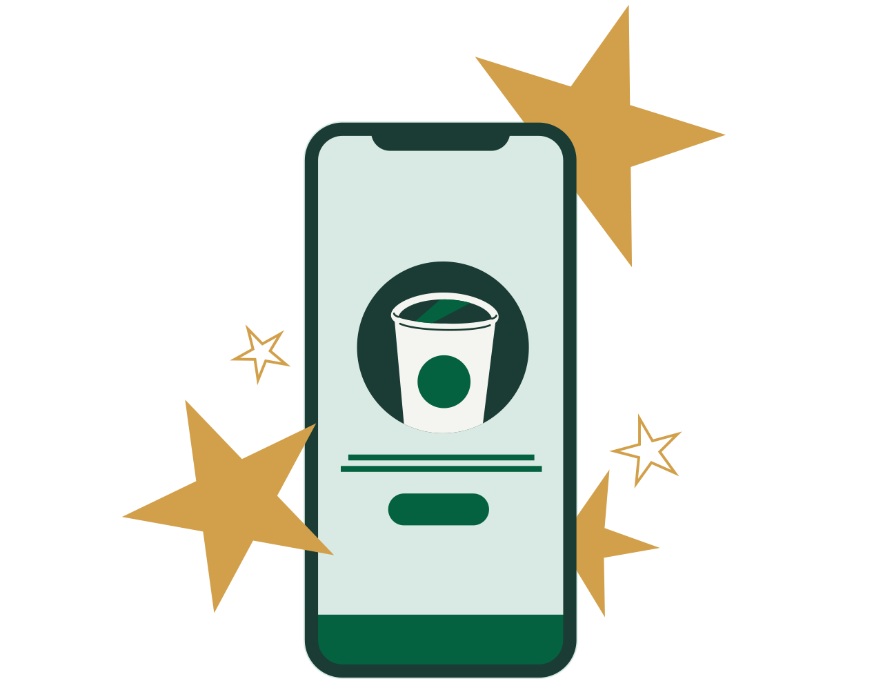 Mobile phone showing order page in Starbucks® app surrounded by Stars