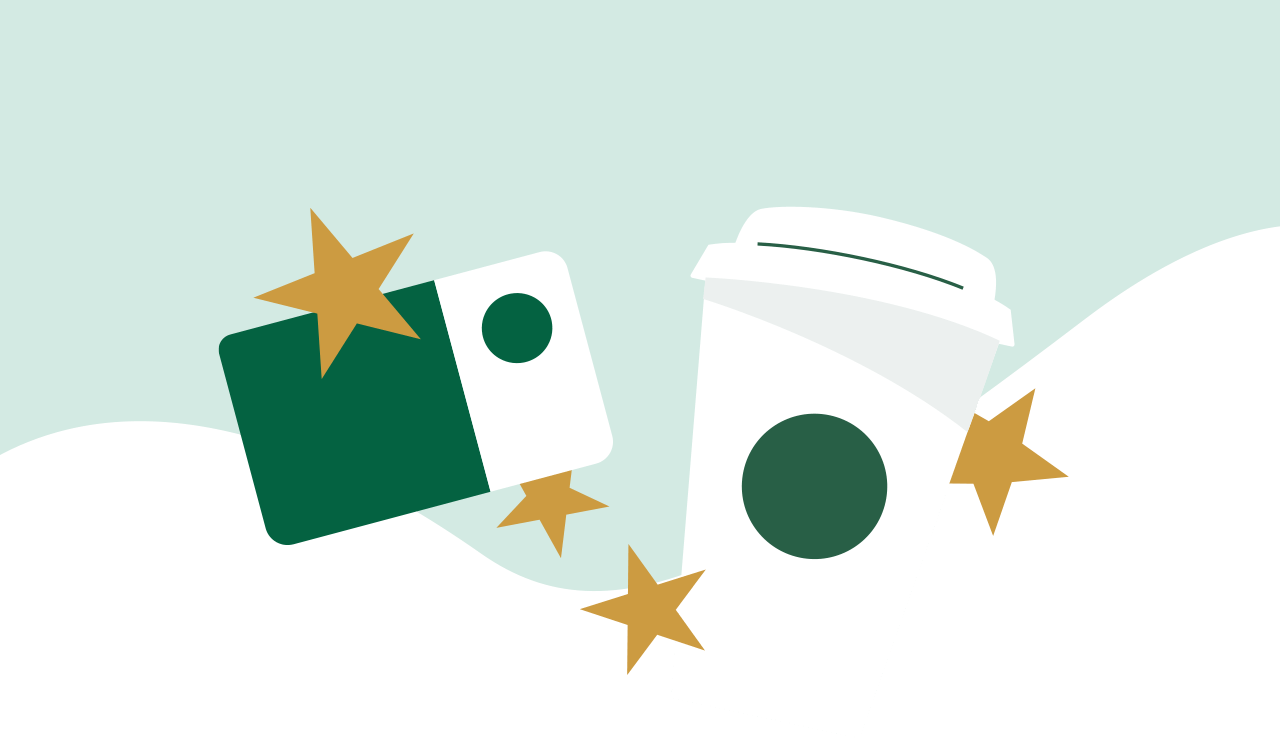 image featuring Starbucks Card & a to-go hot beverage surrounded by Stars