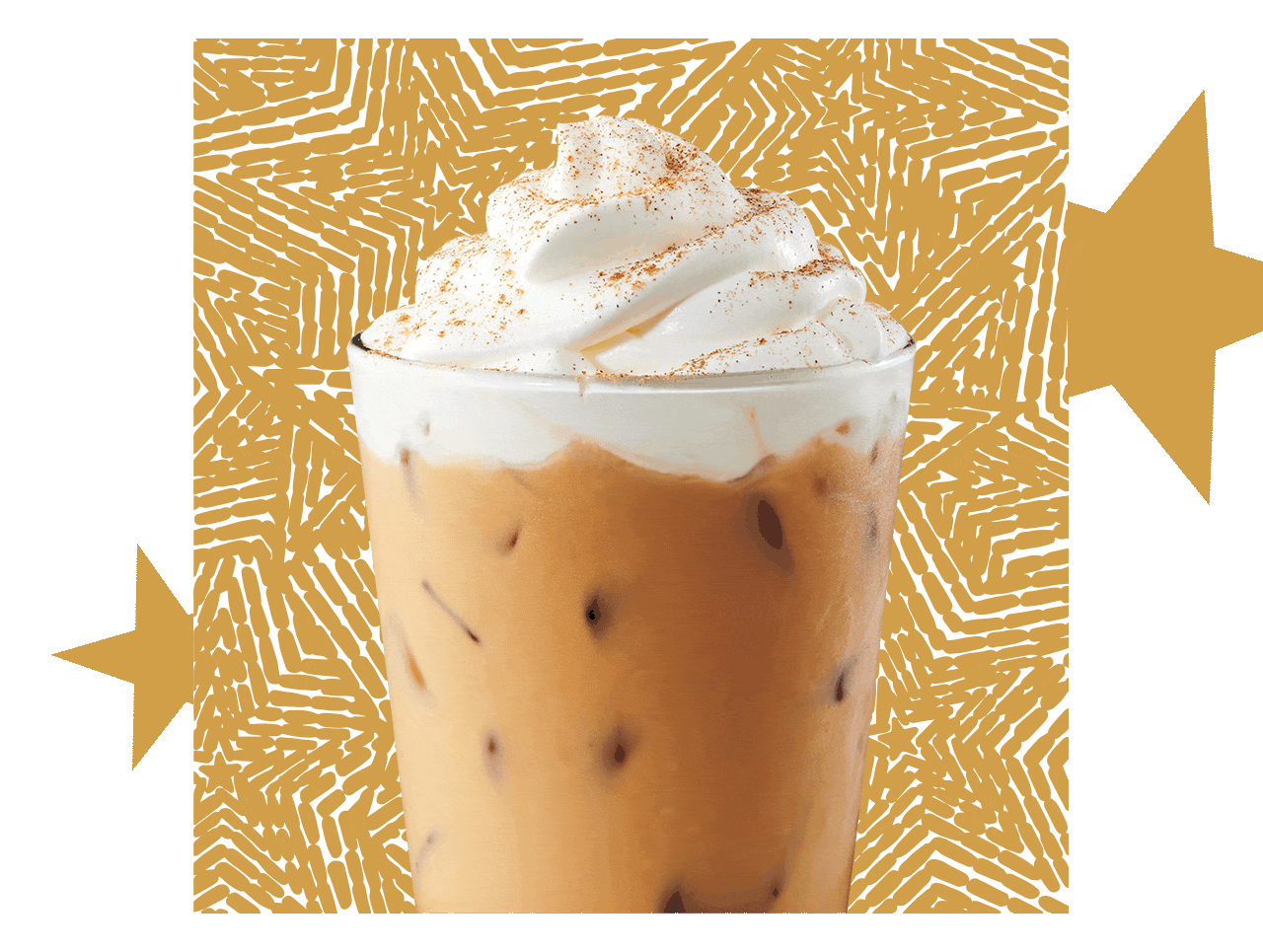 An Iced Pumpkin Spice Latte featured on a gold Star background.