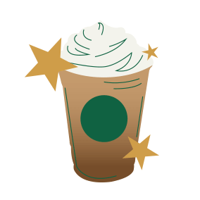 An illustration of blended beverage in a to-go cup surrounded by Stars