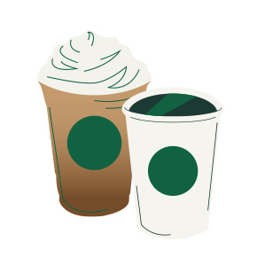 Two illustrated drinks in to-go cups