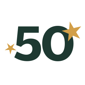 The number fifty with a gold Star on each side