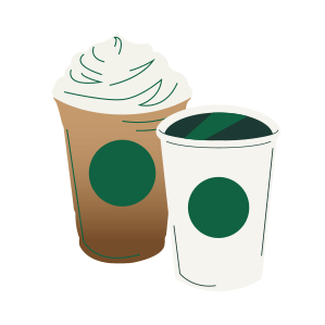 Two illustrated drinks in to-go cups