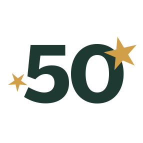 The number fifty with a gold Star on each side