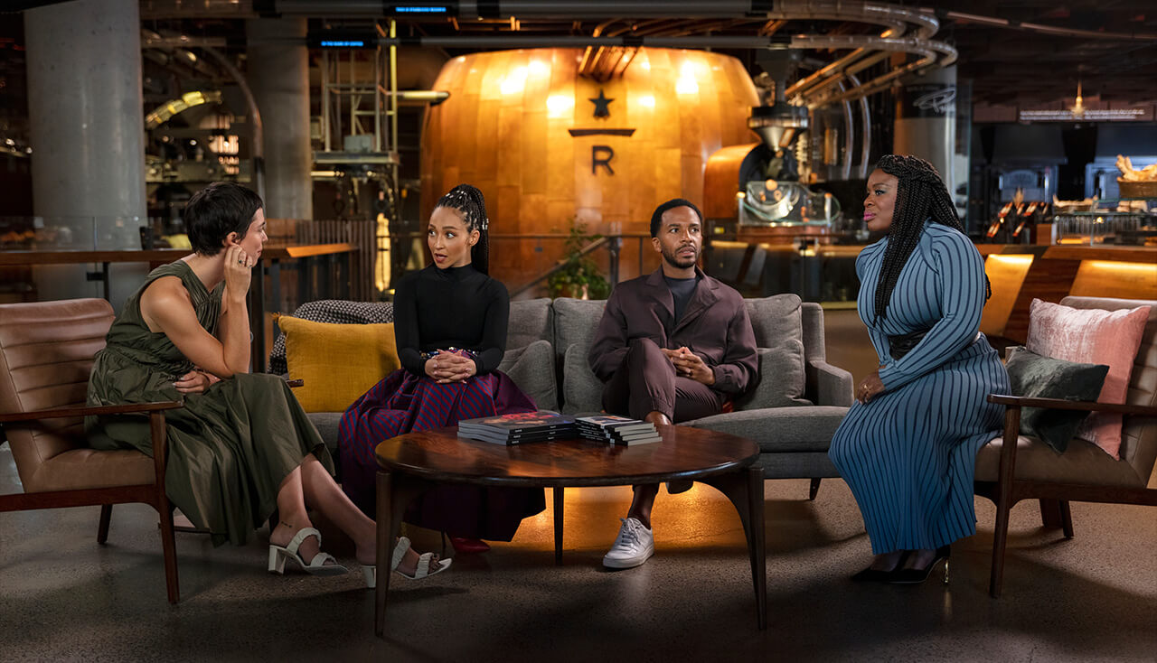 Rebecca Hall, Ruth Negga, André Holland and Uzo Aduba discuss the film Passing in the Starbucks Reserve Roastery in New York.