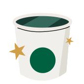 An illustrated Starbucks to-go cup with a gold Star on each side.