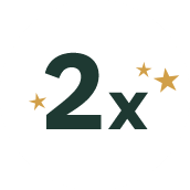 2x shown surrounded by gold Stars.