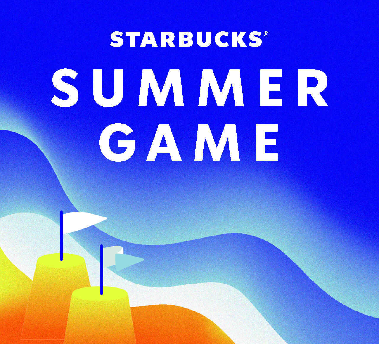 Starbucks® Summer Game logo with illustrated sand castles in the background.