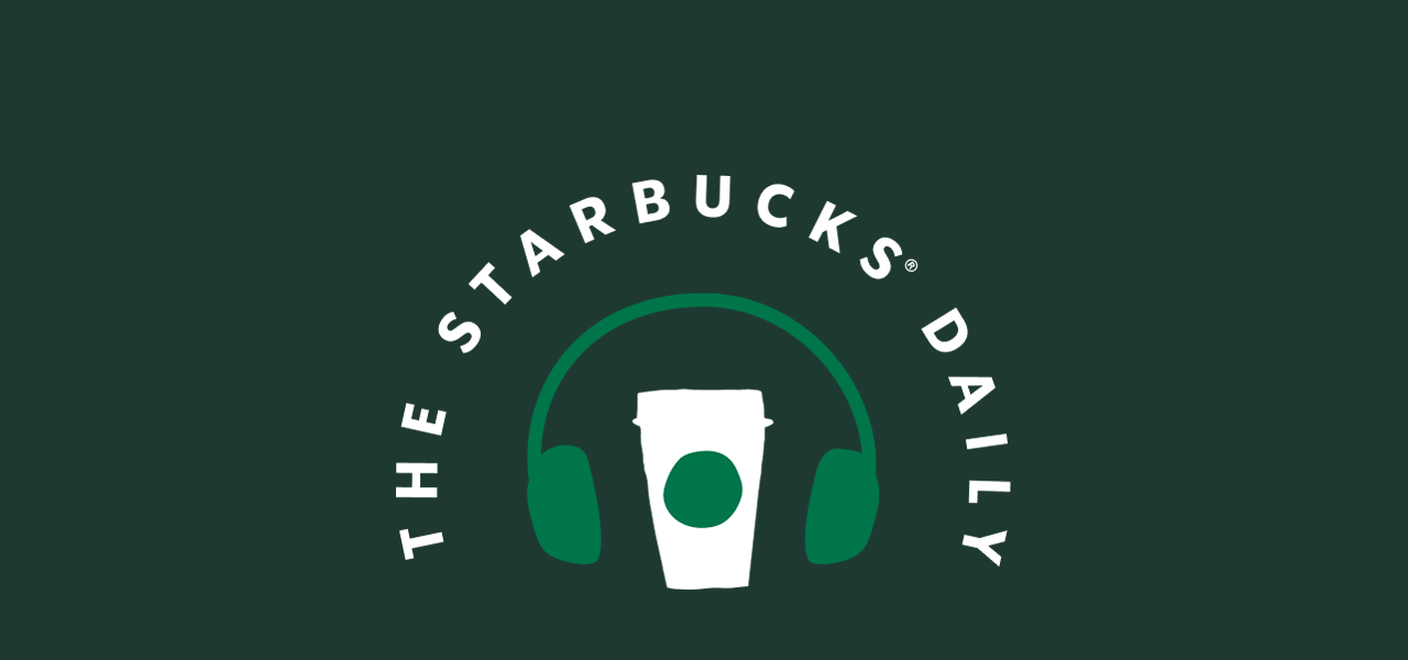 Green headphones and a Starbucks hot cup sit under The Starbucks Daily logo.  