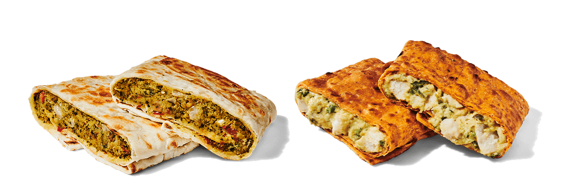 Two hand-held wraps on a white background.