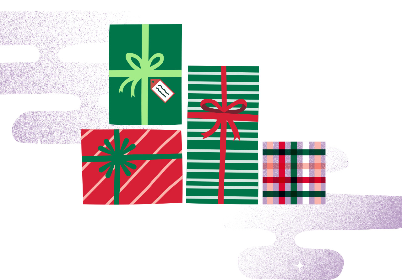 A pile of brightly wrapped presents