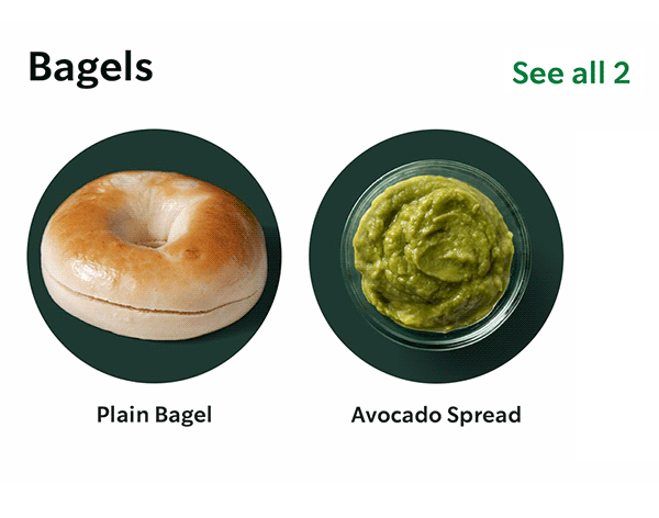 An animation of how to order avocado spread in the app.